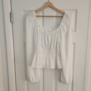 Women's White Peasant Blouse with Smocked Waist